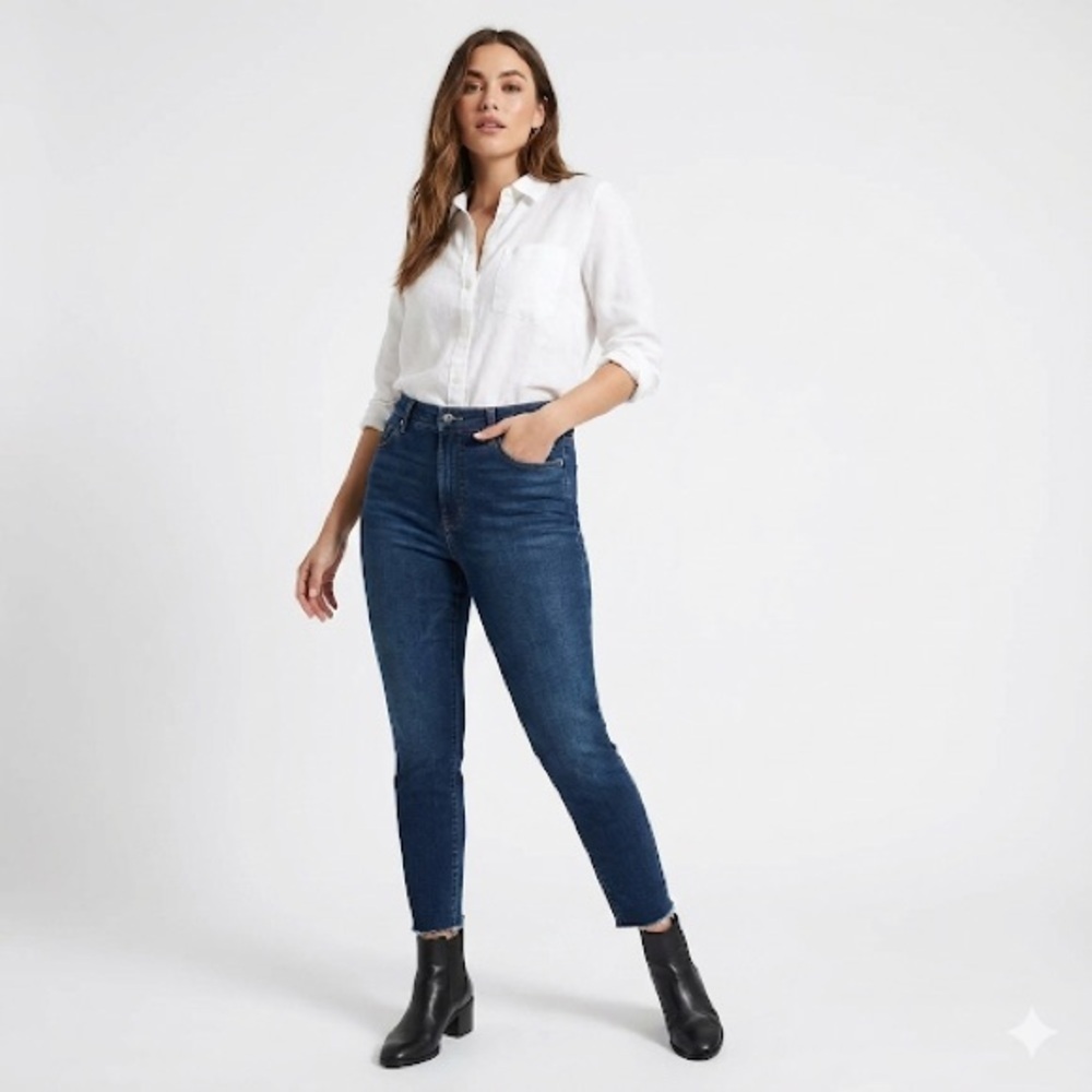 Everlane skinny jeans high rise raw hem blue denim size 33